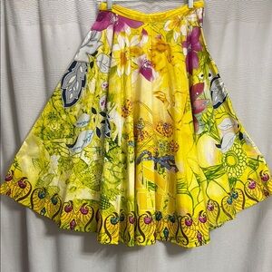 Manuela Moore Circle Floral Yellow Skirt SZ M w beading and sequins novelty EUC